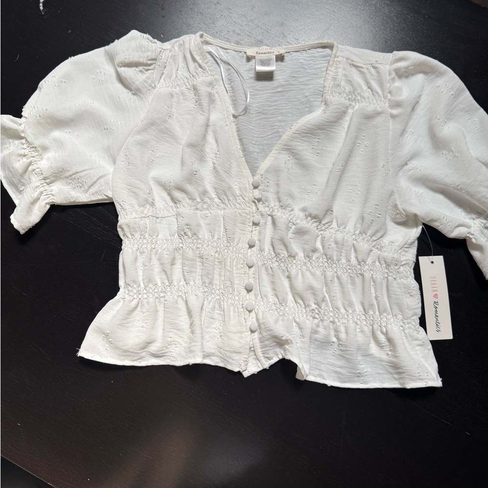 ❗SOLD❗NWT White Smocked Button-Up Top
